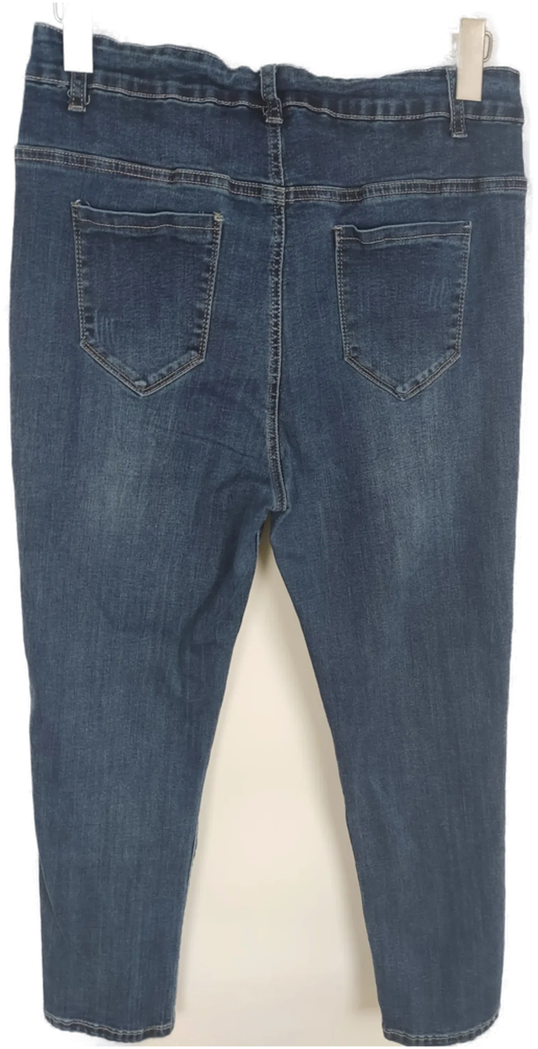 Jeans mit Steinchen, lang mit Stretch, blau mit Taschen, Größe 38 – Bild 2