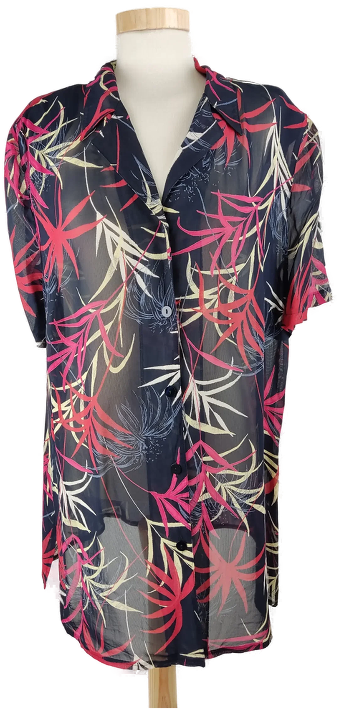 Bluse "Canda", kurzarm mit Kragen, pink/beige/dunkelblau gemustert, Größe 48 – Bild 1