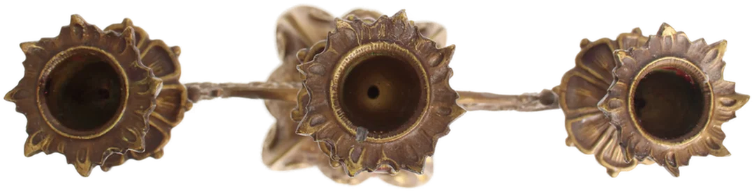 Barocker 3-armiger Kerzenleuchter | Zinn - Gold aufgemalt | ca. 23 cm – Bild 2