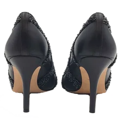 Escada Damen Lederpumps schwarz mit Tweed Besatz Gr. 37 - Bild 3