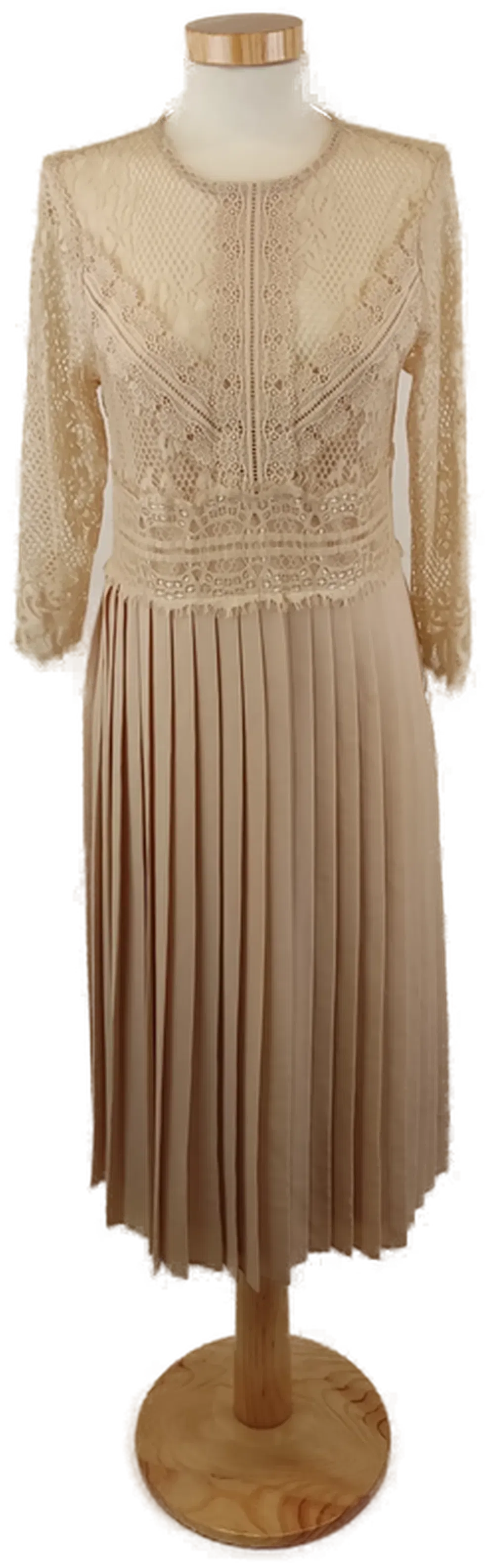 ZARA Damen Plissee Midikleid mit Spitze, Nude, Gr. M - Bild 1