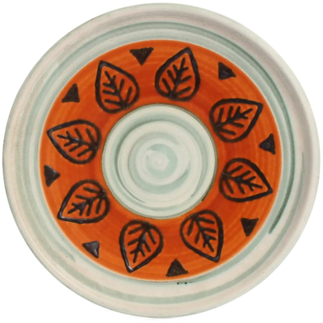 Handbemalter Keramikteller mit Blattmotiv – rustikale Wand- oder Tischdeko - Bild 1