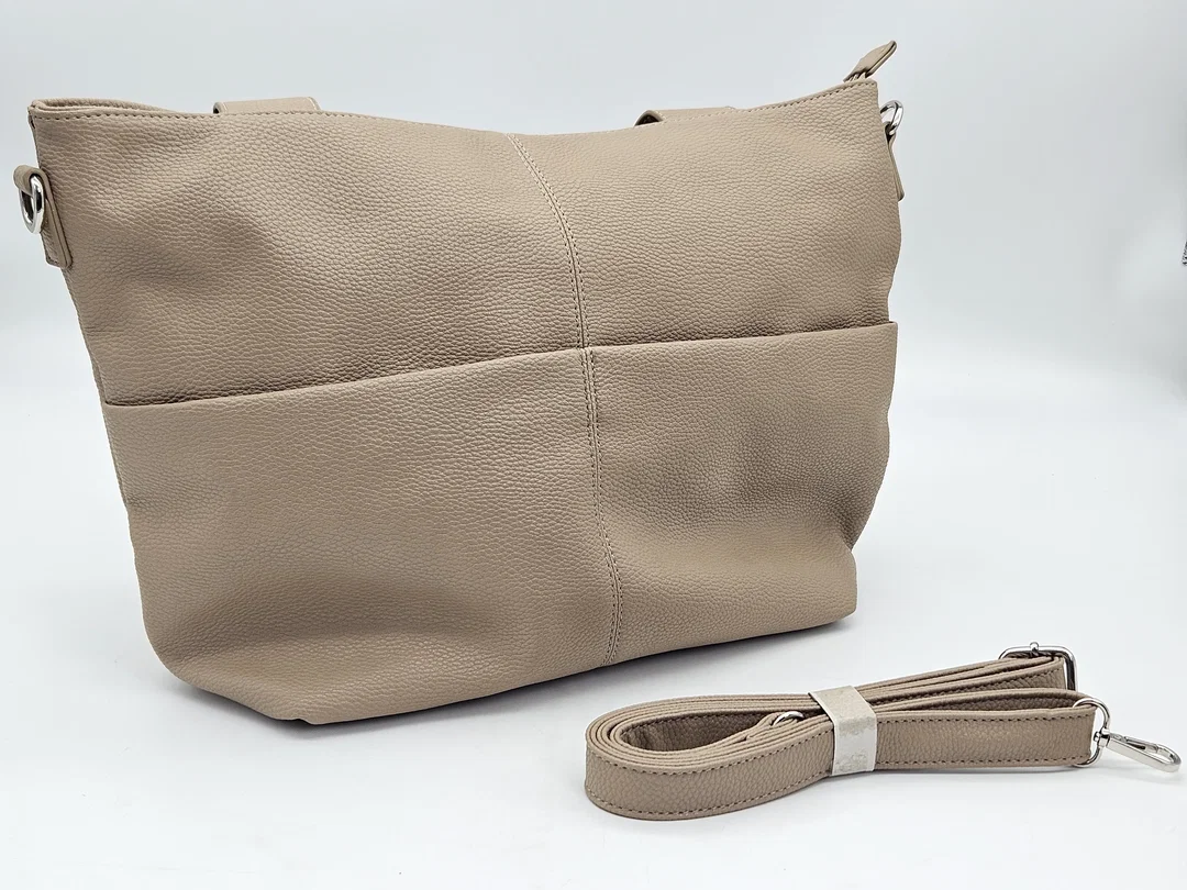  Damen Leder Handtasche - beige - Bild 4