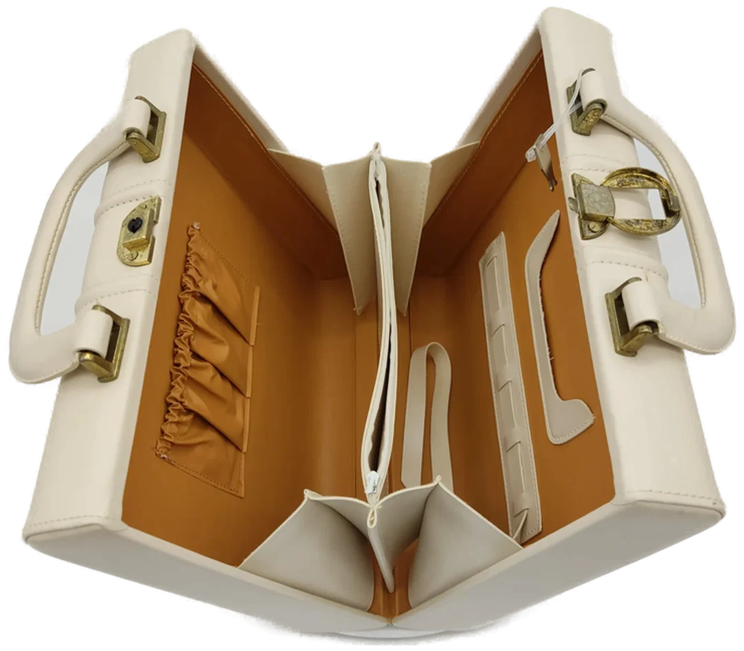Vintage Leder Kosmetikkoffer mit Schlüssel weiss/beige/braun, ideal für Reisen – Bild 2