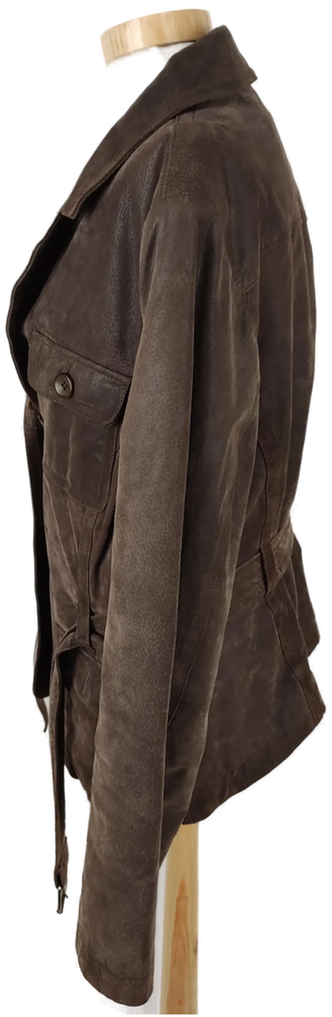 Echtlederjacke "Yessica"langarm mit Kragen, dunkelbraun mit Taschen und Gürtel, Größe 46 – Bild 4