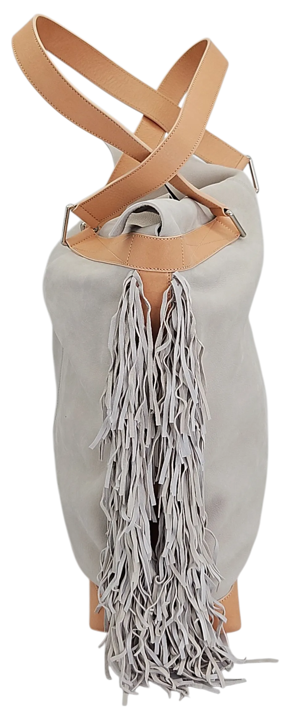 Max V. Koenig Damen Lederhandtasche mit Fransen, grau/creme - Höhe ca. 50 cm – Bild 2