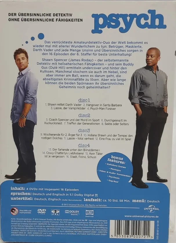DVD 4 Disc's"psych" Serie 6 Staffel mit James Roday und Dulé Hill – Bild 2