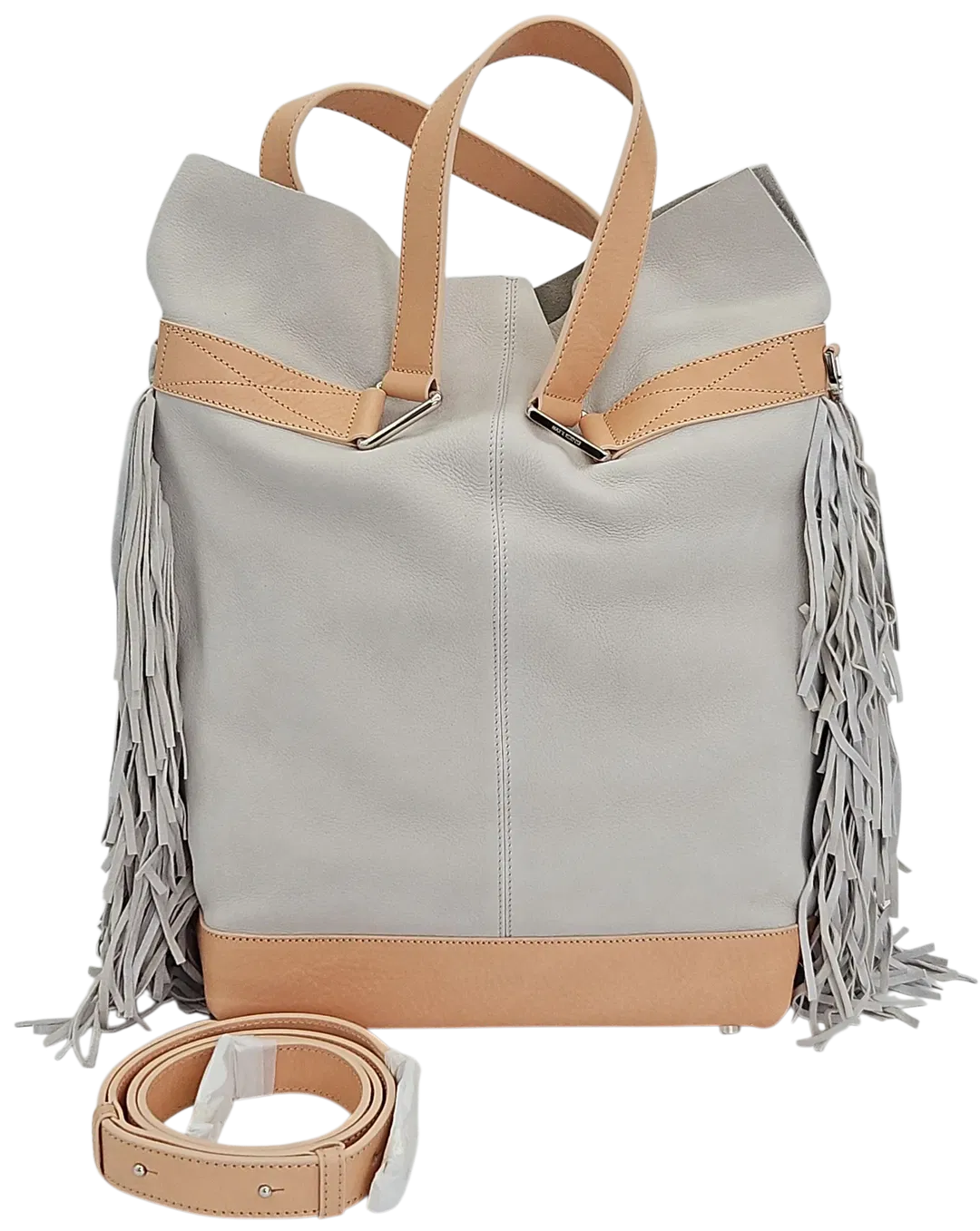 Max V. Koenig Damen Lederhandtasche mit Fransen, grau/creme - Höhe ca. 37 cm  - Bild 1