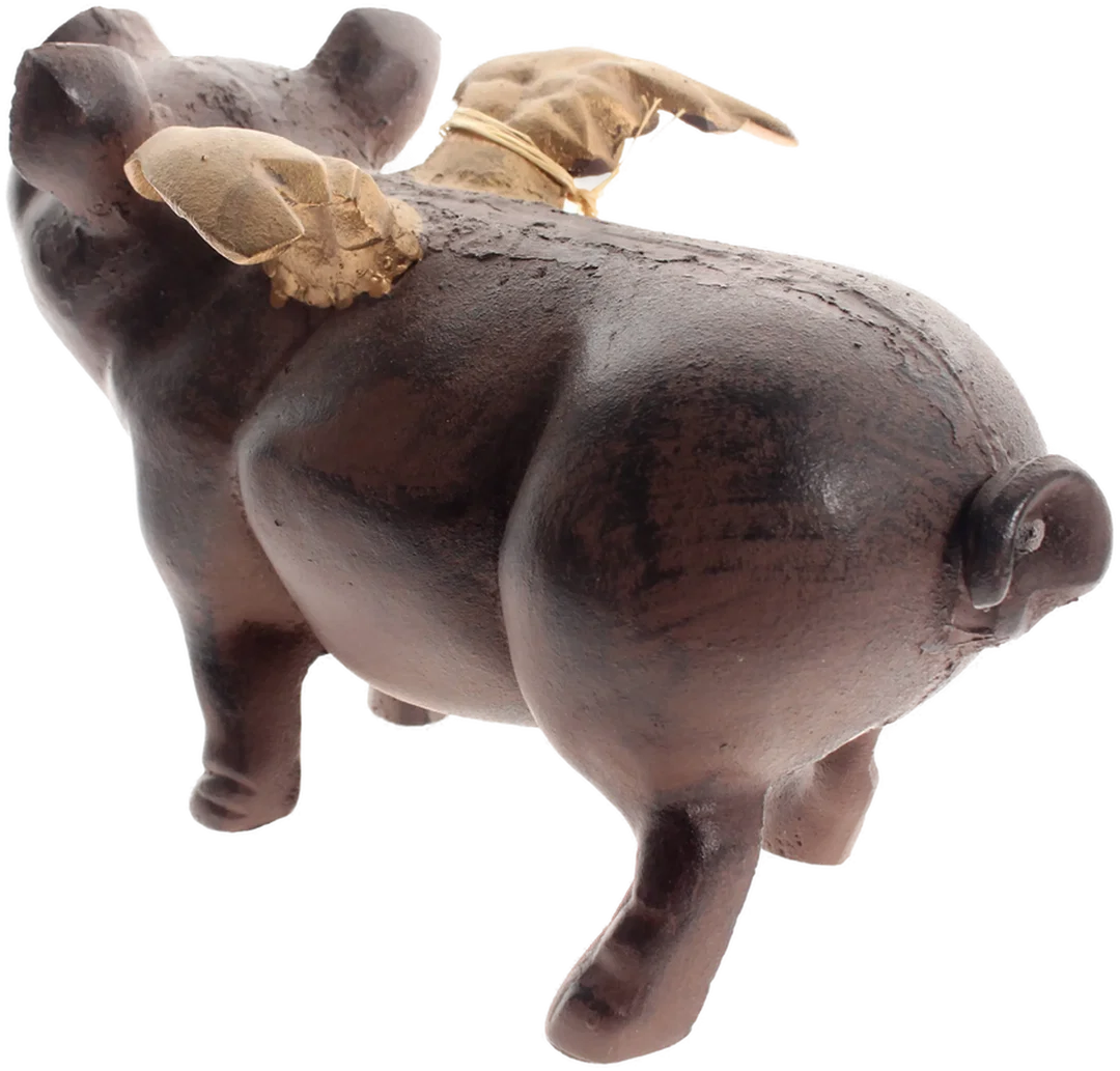 Geflügeltes Schwein – schwere Deko-Skulptur | vermutlich Messing | ca. 29 cm – Bild 3