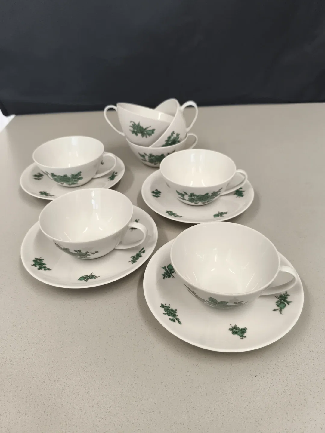 Thomas, 5 Kaffeetassen "Grüne Blume", 50er, Vintage – Bild 1