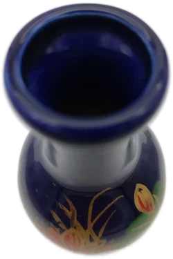 Kleine Kobalt-Keramikvase mit Blumenmotiv | Vintage-Schatz – Vorschau 4