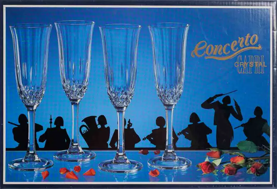 Concerto Capri - 4er-Set Kristall-Champagnergläser / Sektflöten (Vintage, Made in Italy) - Bild 4