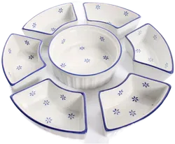 Vintage Servierset aus Keramik mit Korb – 7-teilig, rund - Bild 2