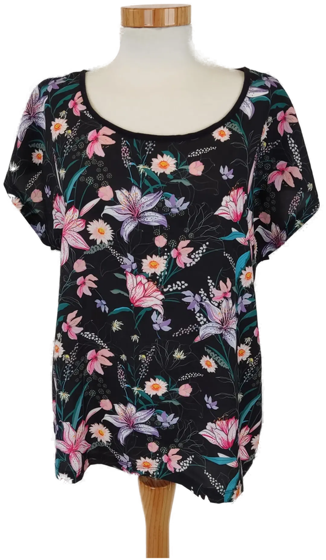 Geblümtes Kurzarm Damen T-Shirt schwarz -  Gr. 42 - Bild 1