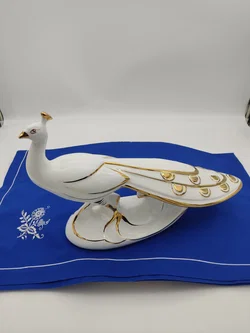 Vintage Porzellan Pfau Skulptur - werß/Gold (24K Echtgold) - Made in Italy -  Länge 44cm, Höhe 27cm