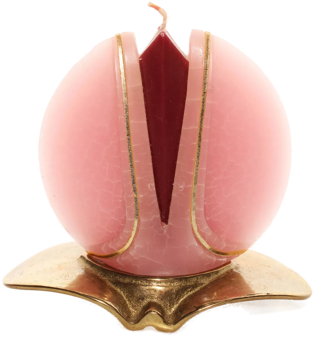 Vintage Deko-Kerze mit Messinghalter – Rosa-Rot mit Goldakzenten - Bild 1