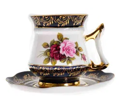 PIRKENHAMMER Handgemalte Tasse mit Unterteller für Kaffee-/Mocca-Liebhaber - Bild 1