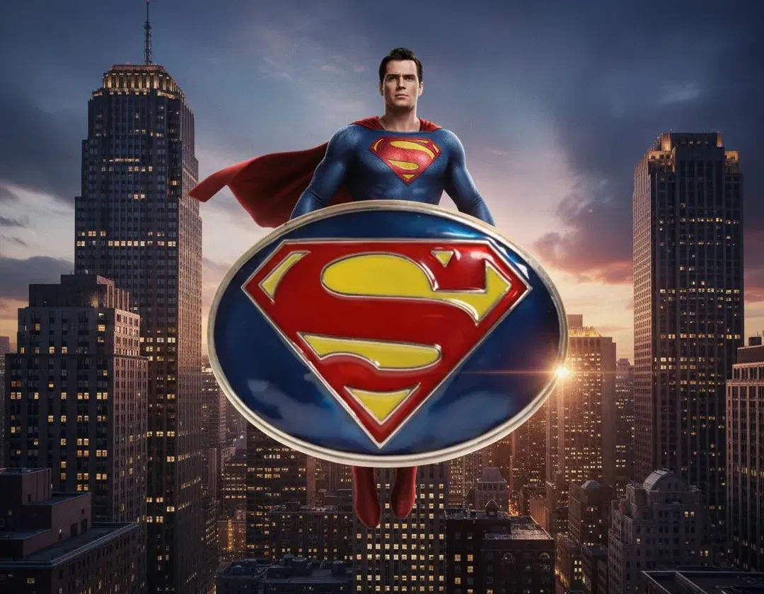 Gürtelschnalle „S“-Wappen (Superman-Design), Metall mit Emaille — Länge ca. 10 cm - Bild 1