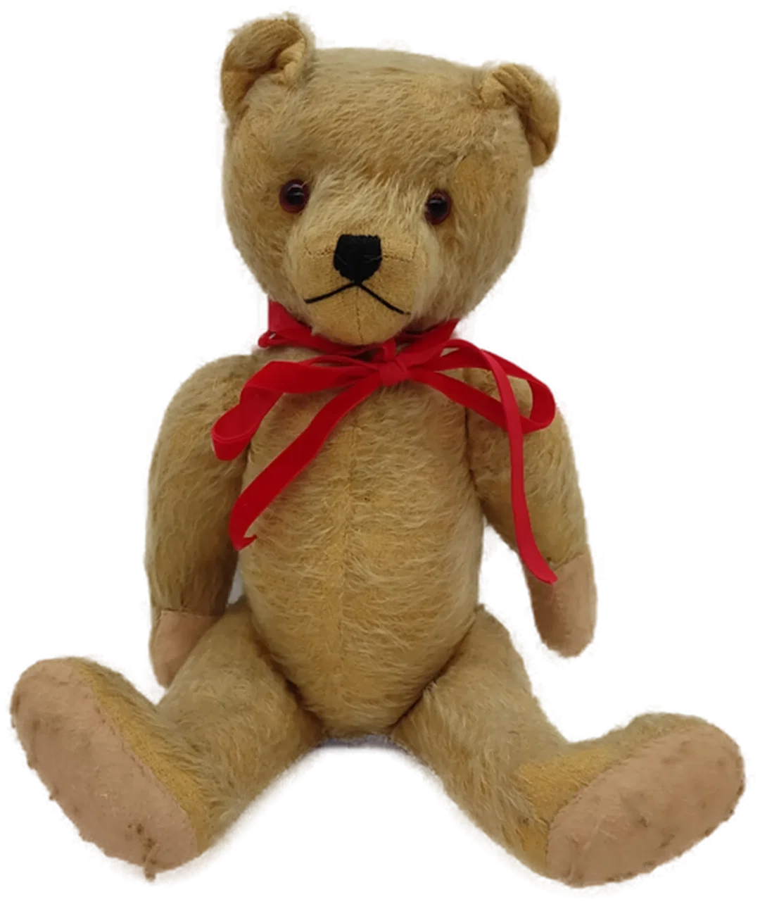 Vintage Teddybär hellbraun mit roter Schleife – Bild 2