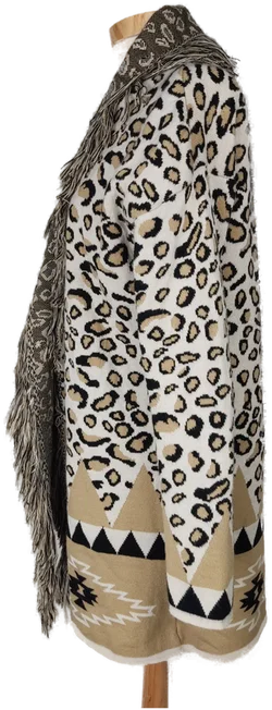 Damen Strickjacke beige/braun mit Fransen - M 38 - Bild 3