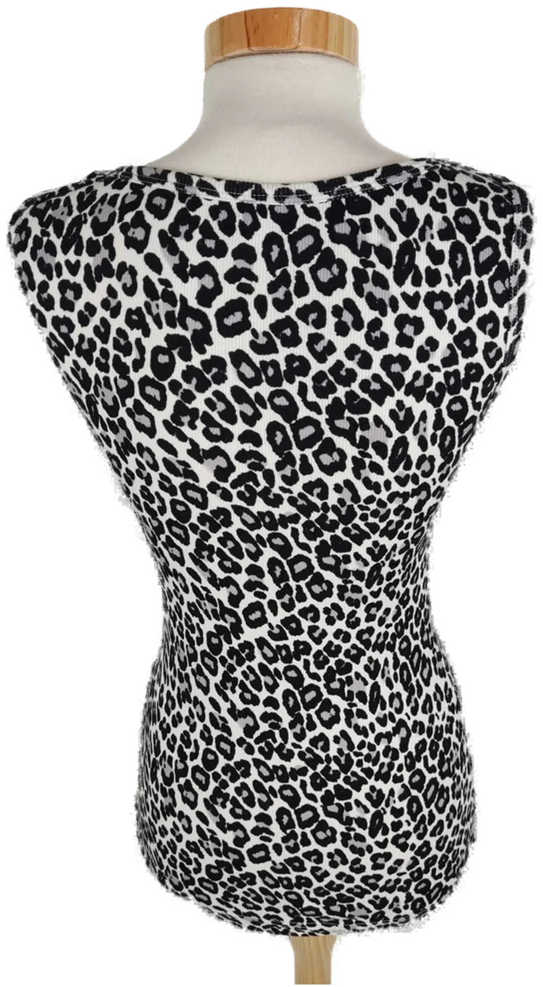 Top "Pussy Deluxe" ärmellos, schwarz/weiß/grau getigert, längsripp, Größe S – Bild 3