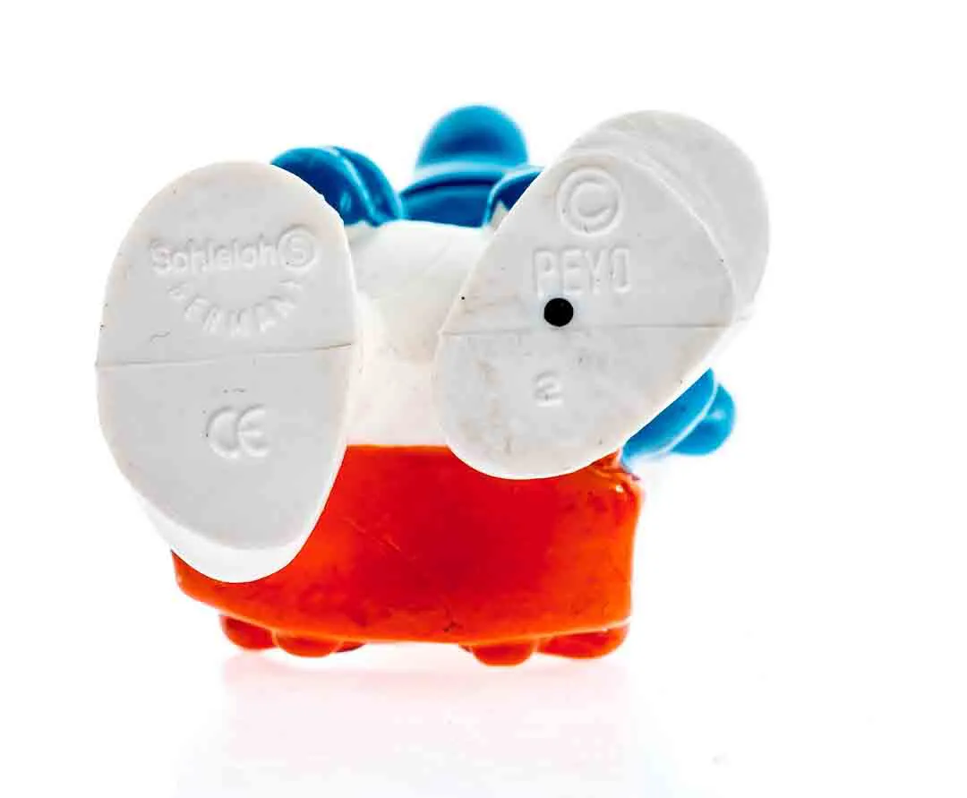  Ü-Eier Setzkastenfigur "20103 Schülerschlumpf Schleich CE" Gummi – Bild 3