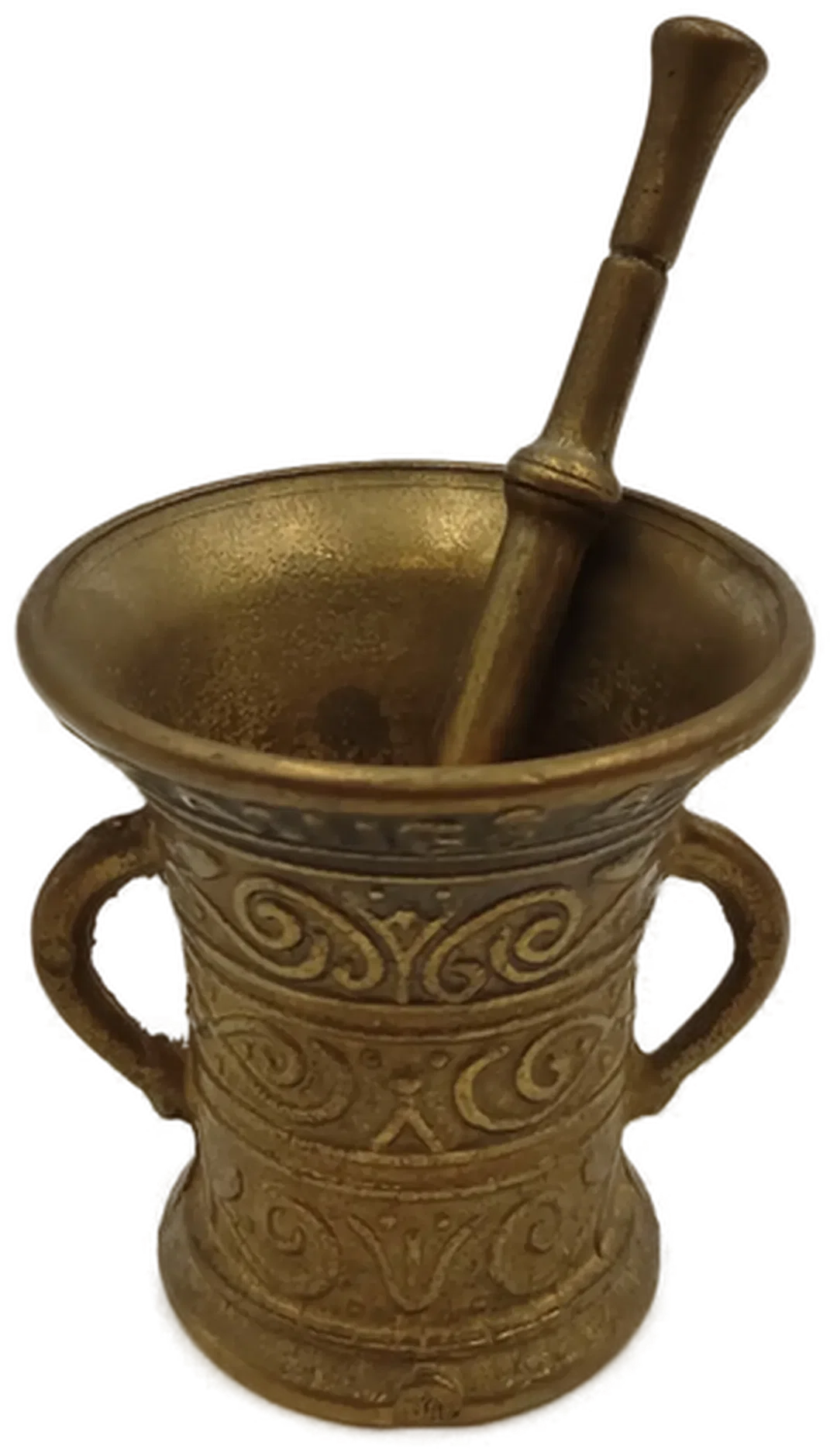 Vintage Messing-Mörser mit Stößel – Dekorativer Apotheker-Mörser aus Metall mit Ornamenten – Bild 2
