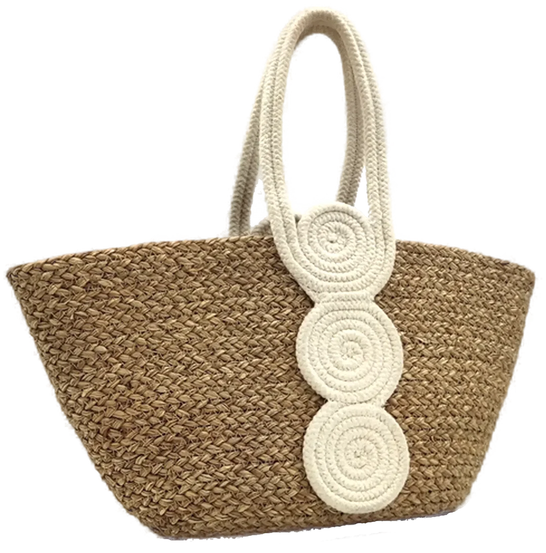 Strohhandtasche Damen mit weißen Muster - Bild 4