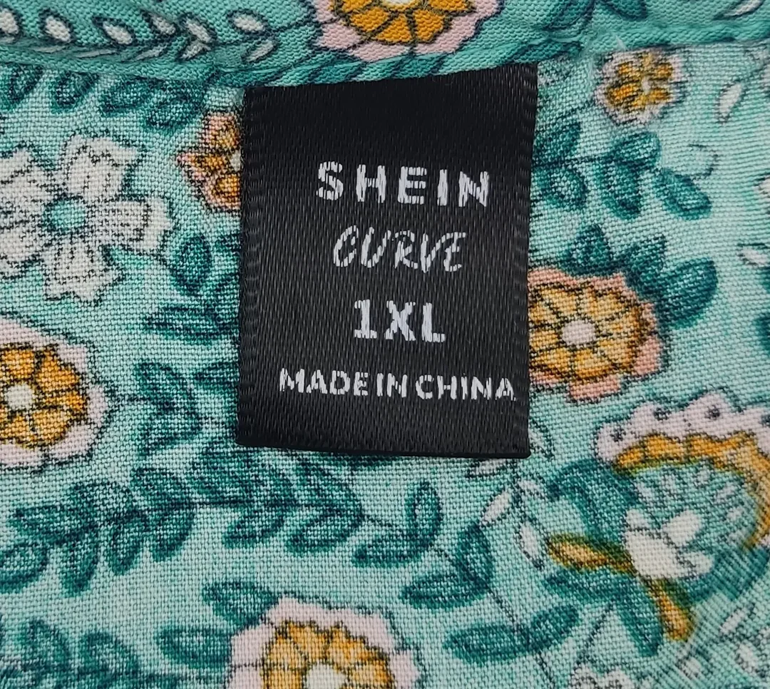 SHEIN CURVE Damen Kurzarm-Midikleid mit Blümchen, türkis - Gr. XL – Bild 4