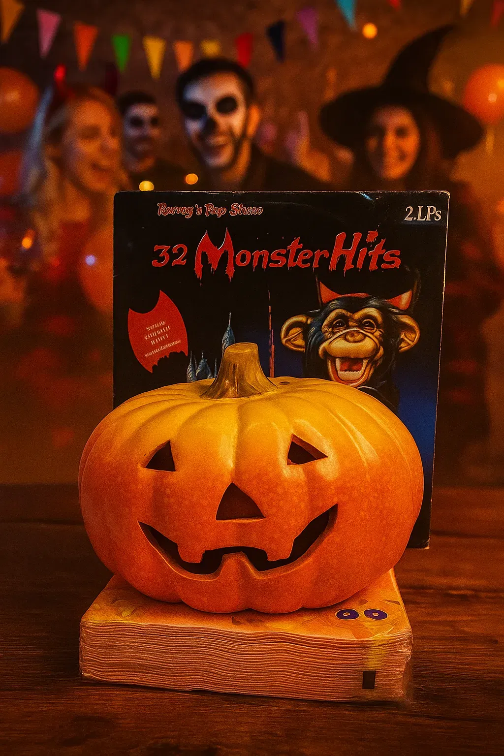 Halloween Set mit Keramik-Kürbis, Schallplatte & Servietten - Bild 4