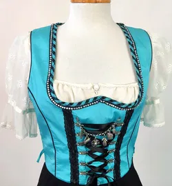 Country Line Damen Dirndl türkis-schwarz  mit naturweißer Bluse - Gr. 36 - Bild 4