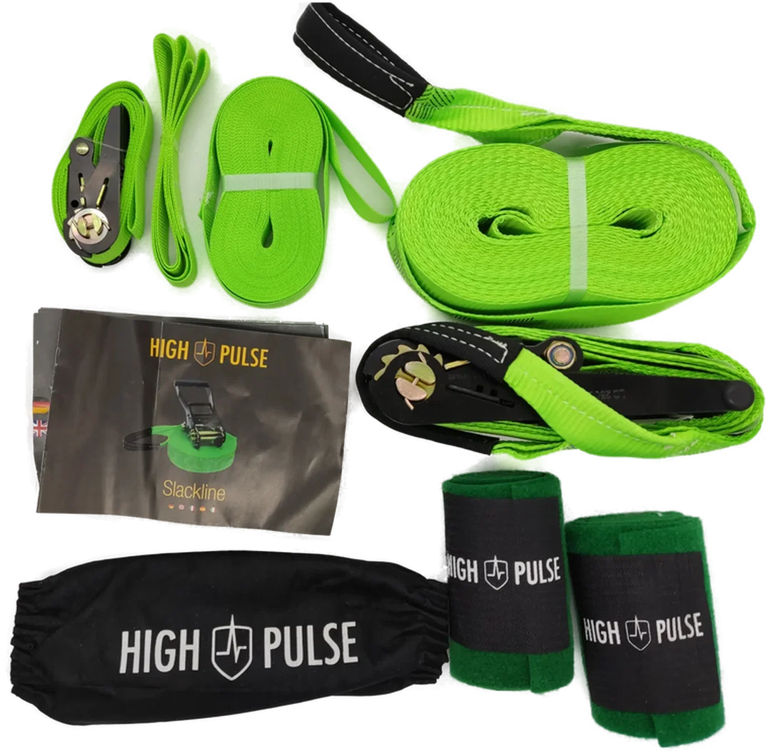 High Pulse Slackline-Set 15 m – Komplettes Slackline-Set (12,5 m Band + 2,5 m Ratschenband) – Bild 2