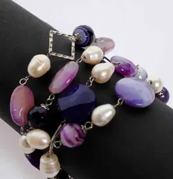 Hochwertige Vintage Halskette mit facettiertem und klaren Amethyst, Süßwasser Perlen, Sterling Silber 925  - Bild 3