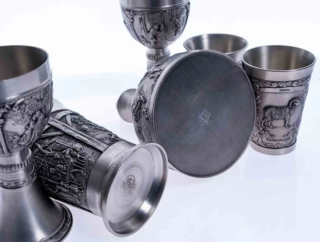 SKS Zinn 2 Weinbecher, 1 Krug und 3 Trinkbecher punziert 95% Rein Zinn – Bild 4