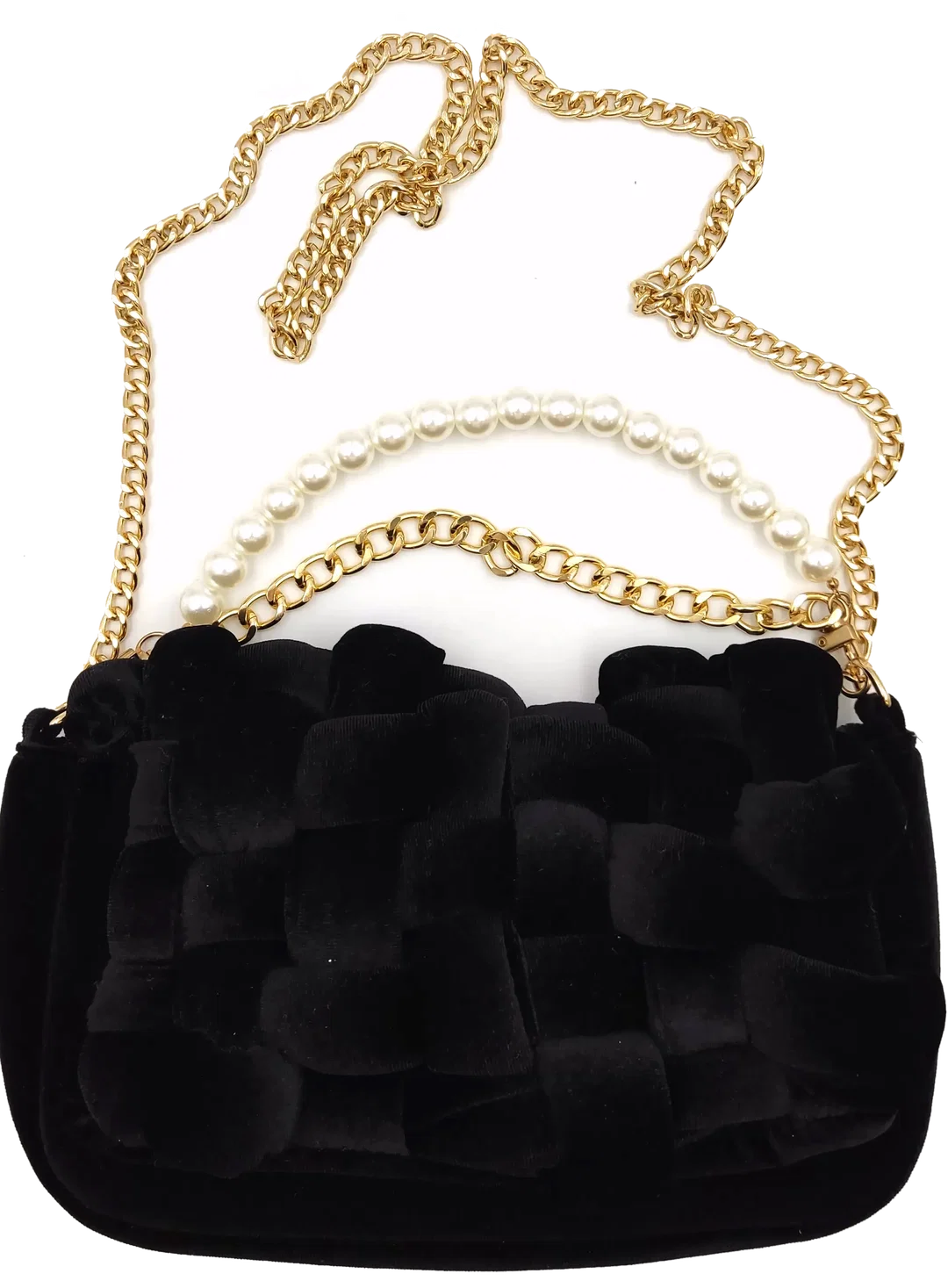 ONLY Samthandtasche schwarz mit geflochtenem Muster  – Bild 5