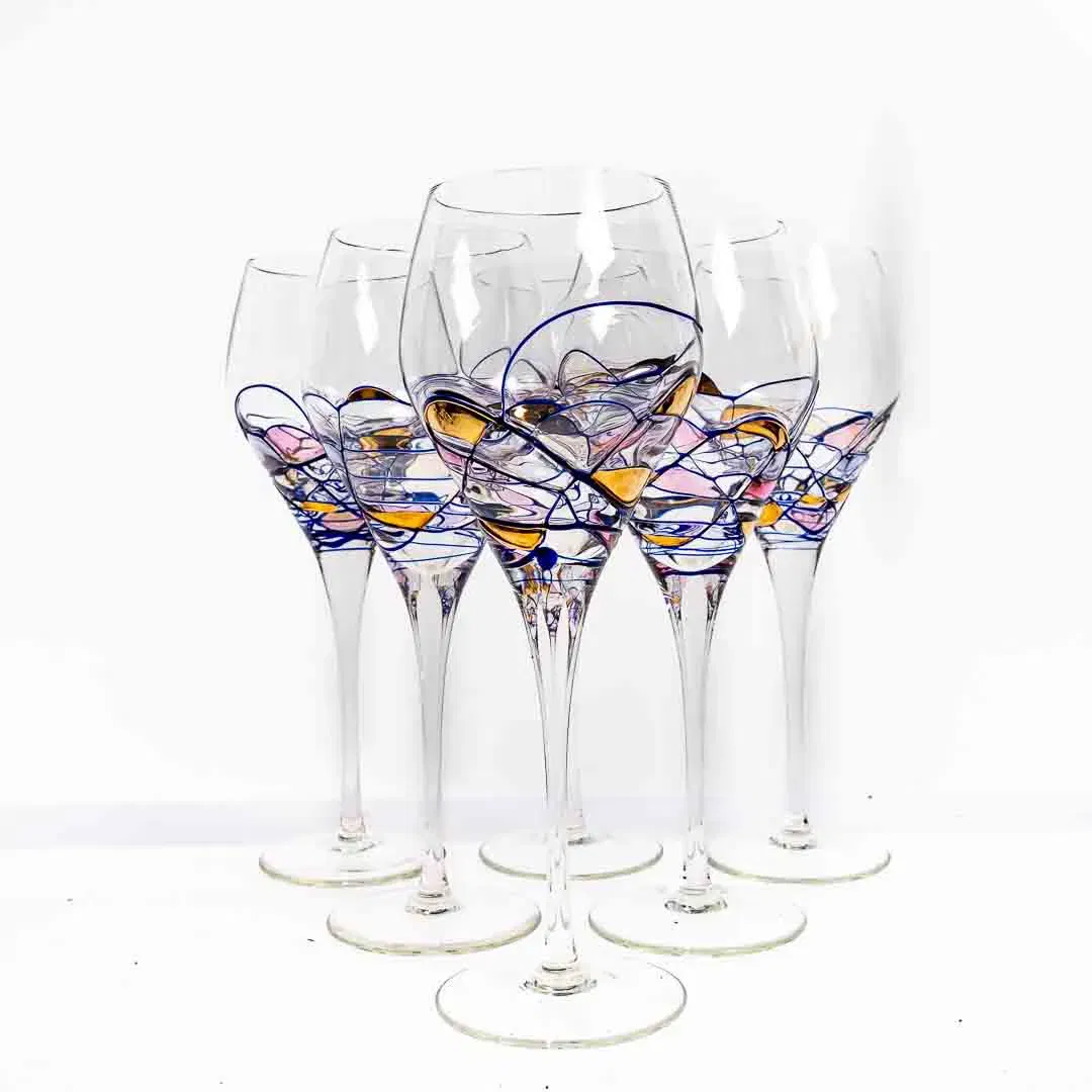  La Fleur Monarch Milano Kristall, 6 Rotweingläser - Handbemalt u. mundgeblasen - Bild 1