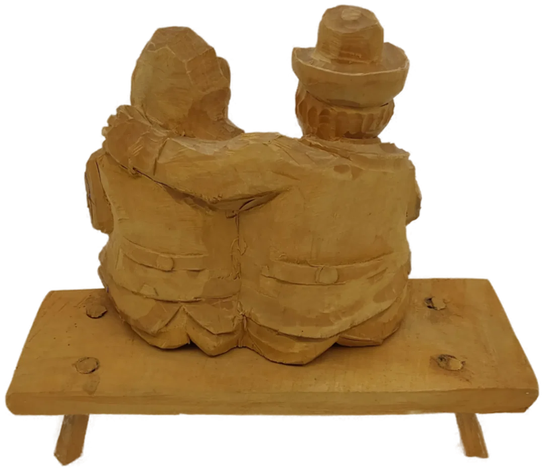 Holz Figur Altes Pärchen auf der Bank – Bild 4