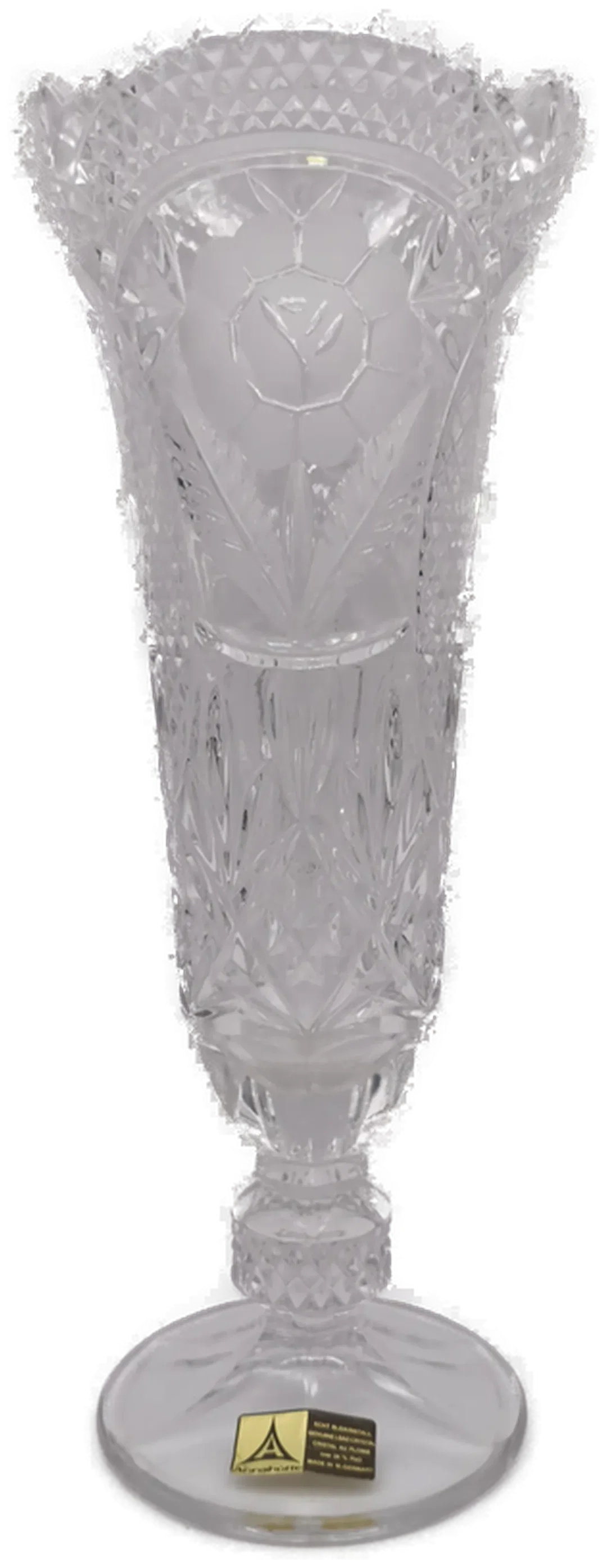 Edle Bleikristall Fußvase von Annahütte, Vintage Kristallvase mit Rosen-Dekor, 28 cm hoch – Bild 2