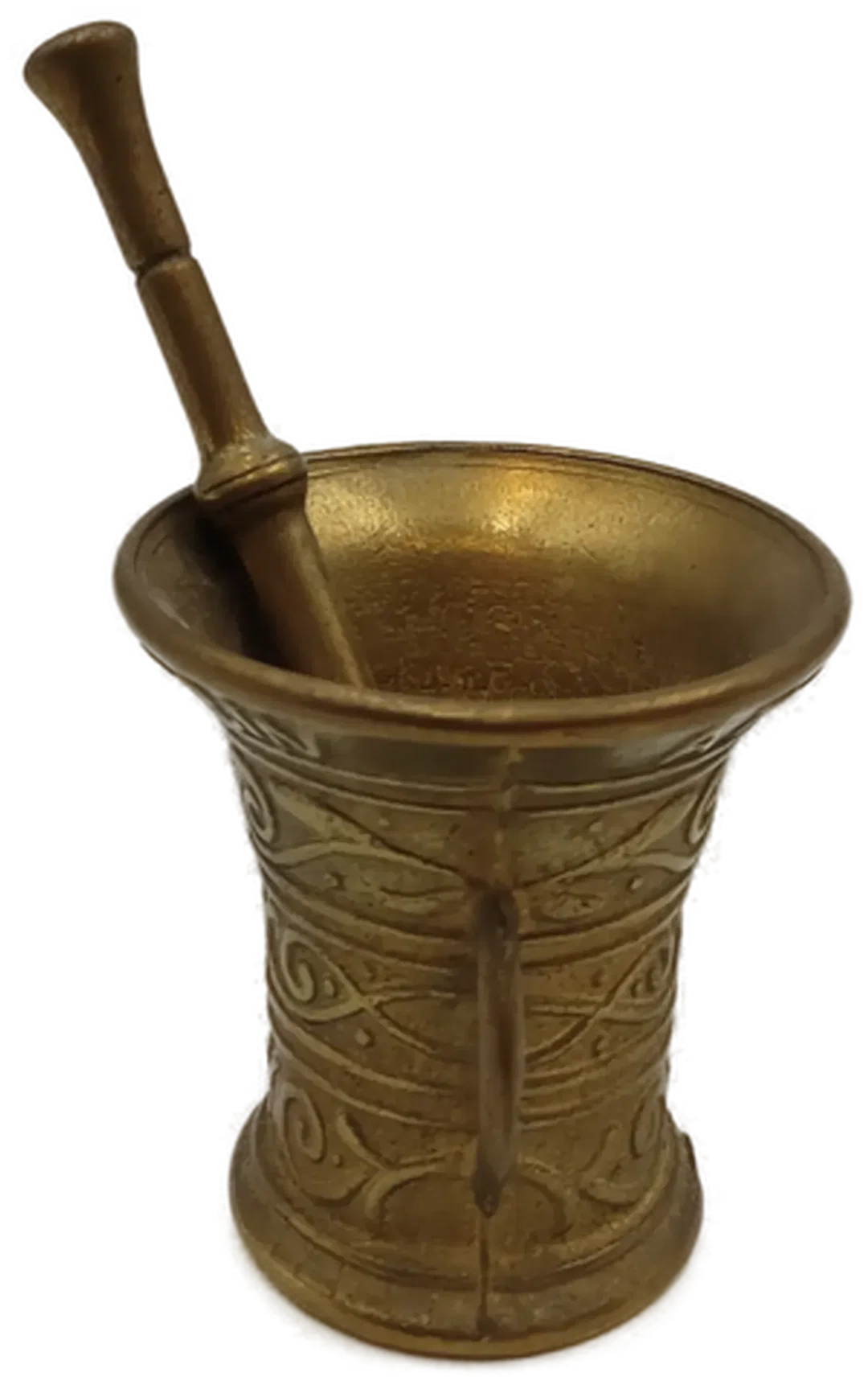 Vintage Messing-Mörser mit Stößel – Dekorativer Apotheker-Mörser aus Metall mit Ornamenten – Bild 5