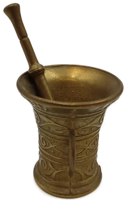 Vintage Messing-Mörser mit Stößel – Dekorativer Apotheker-Mörser aus Metall mit Ornamenten – Vorschau 5