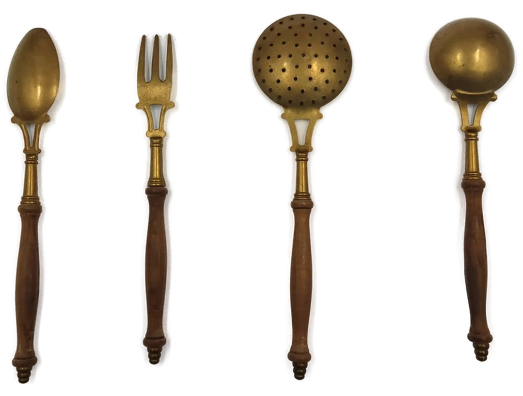 Vintage Servierbesteck aus Messing & Holz 4er Set  – Bild 3
