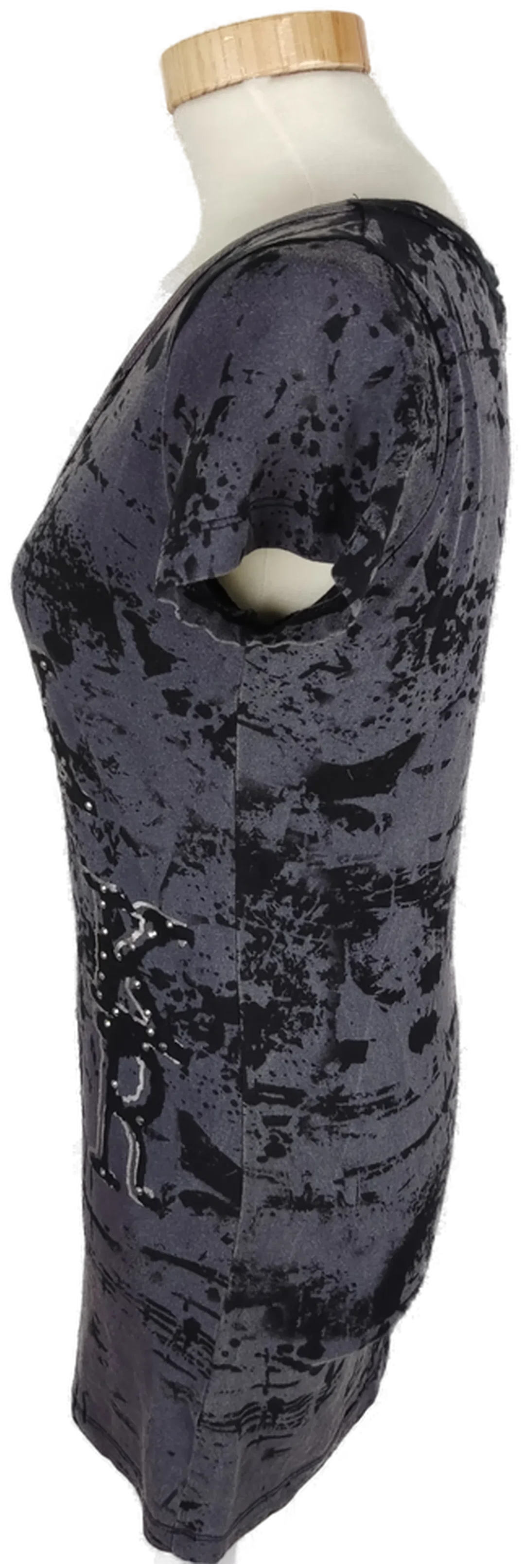 T-Shirt, "Telly Weijl", kurzarm mit V-Ausschnitt, schwarz/grau mit Aufdruck, Größe M – Bild 2