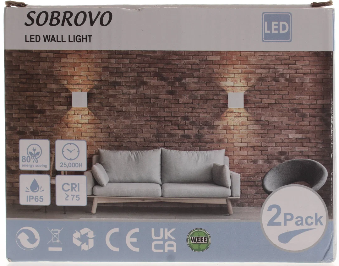 SOBROVO LED Wandleuchte 12W – Modell BE-BD-002 – Up & Down Light – IP65 – 2er Pack – Weiß – Bild 2