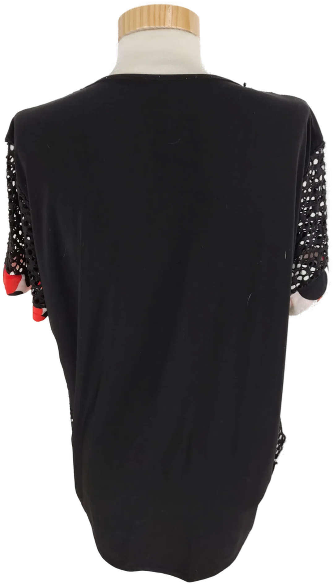 T-Shirt, kurzarm mit Rundhalsausschnitt, weiß/rot/schwarz gemustert, Größe L (geschätzt) – Bild 3