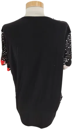 T-Shirt, kurzarm mit Rundhalsausschnitt, weiß/rot/schwarz gemustert, Größe L (geschätzt) - Bild 3