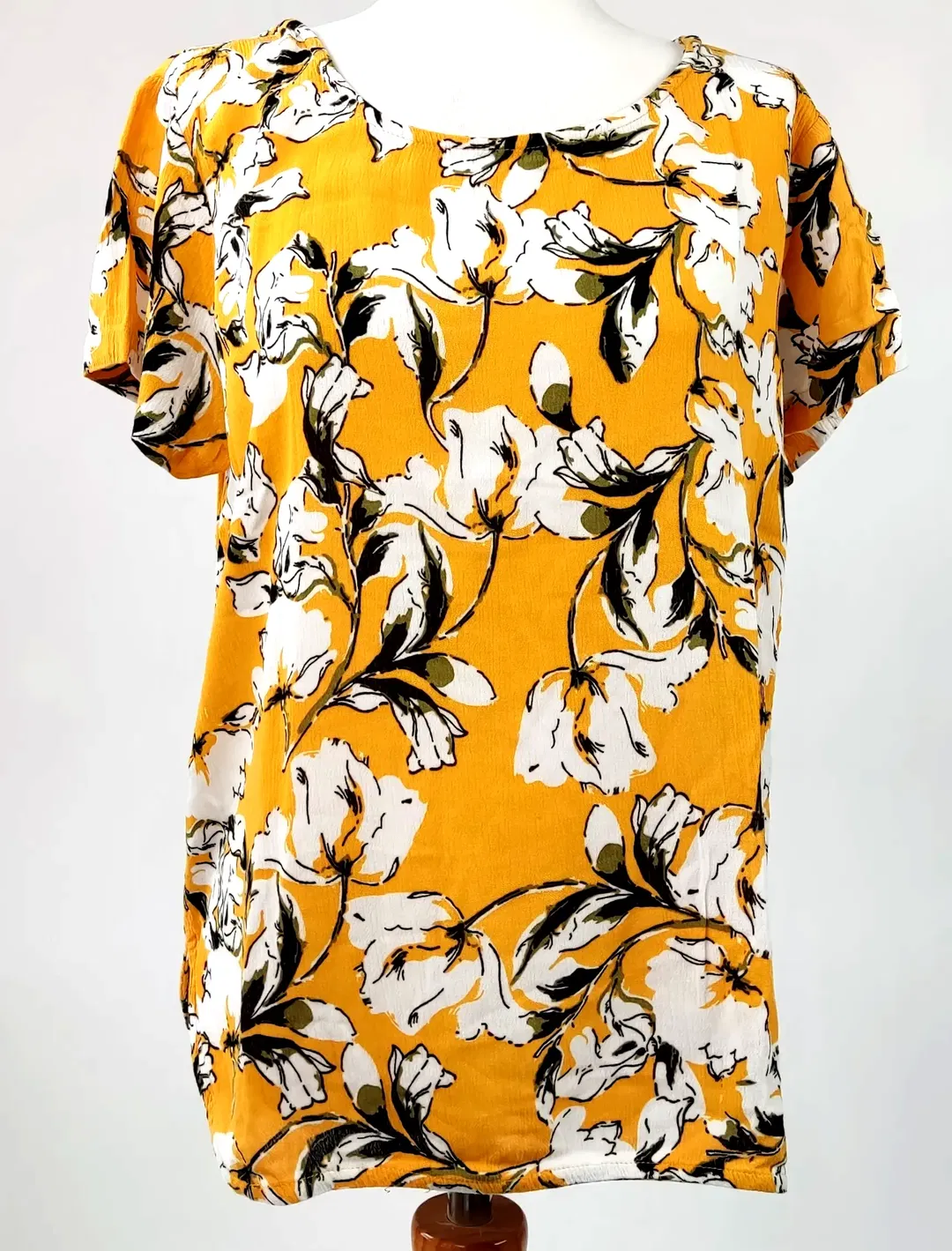 ICHI Damen Blusenshirt kurzärmlig gelb mit Blumenmuster - Gr. M/38 - Bild 1