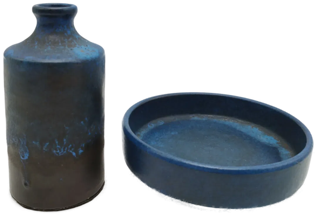 Deep Blue - 2er Set aus Ton  (Vase und Schale) - Bild 1