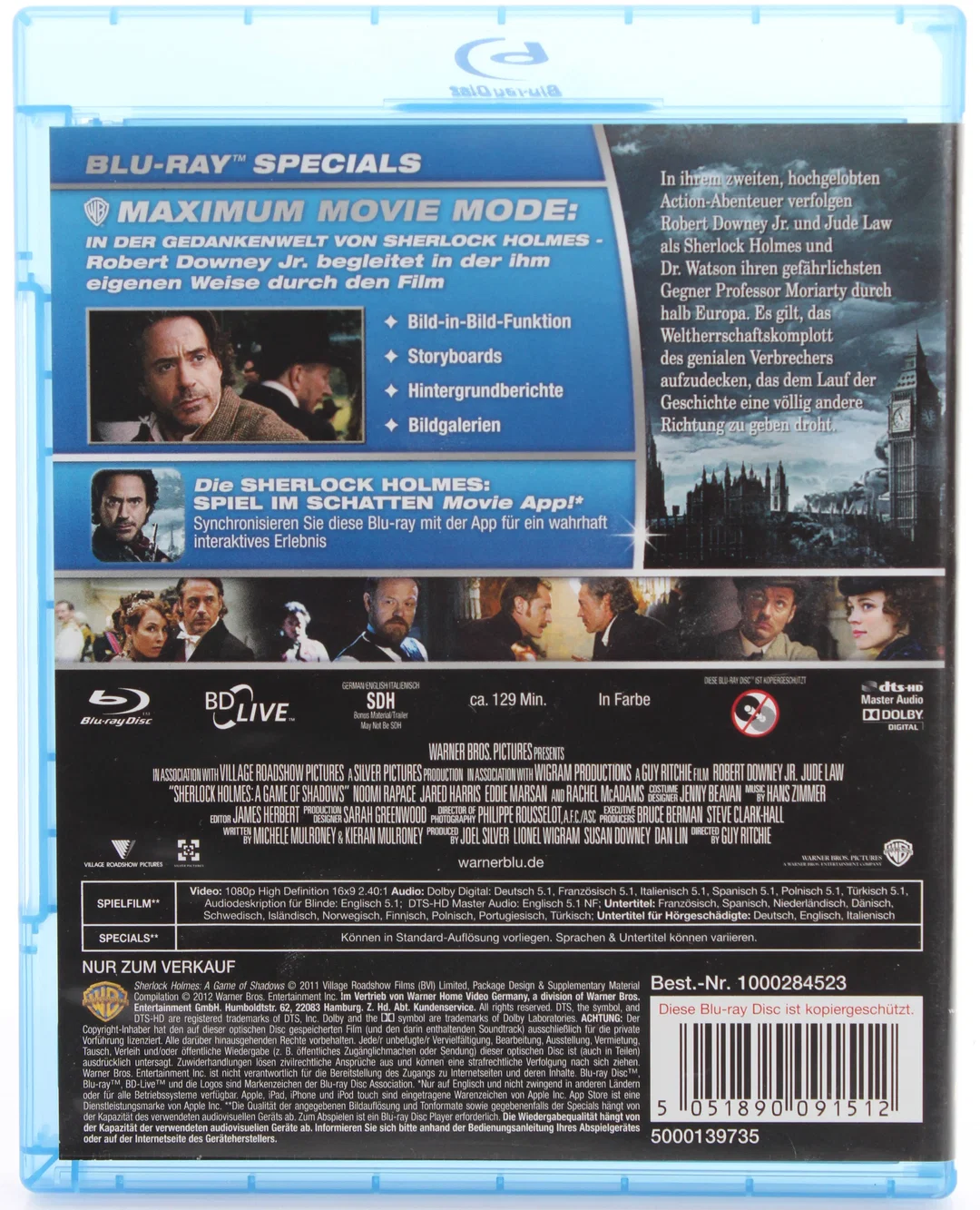 Blu Ray "Sherlock Holmes – Spiel im Schatten" – Robert Downey Jr. & Jude Law – Bild 2