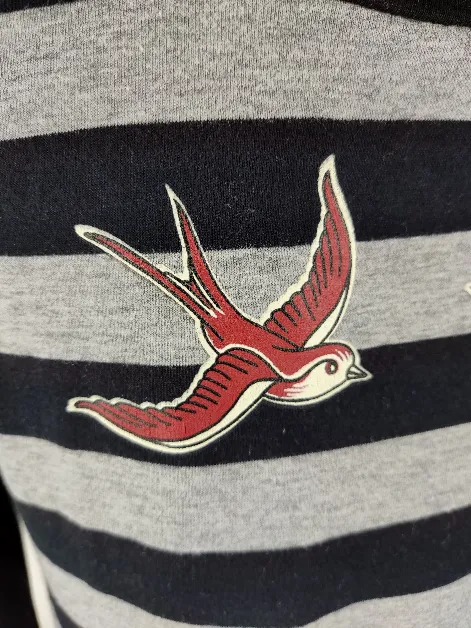 T-Shirt 'King Kerosin', 3/4 Arm mit Rundhalsausschnitt, grau/schwarz gestreift, Größe S – Bild 4