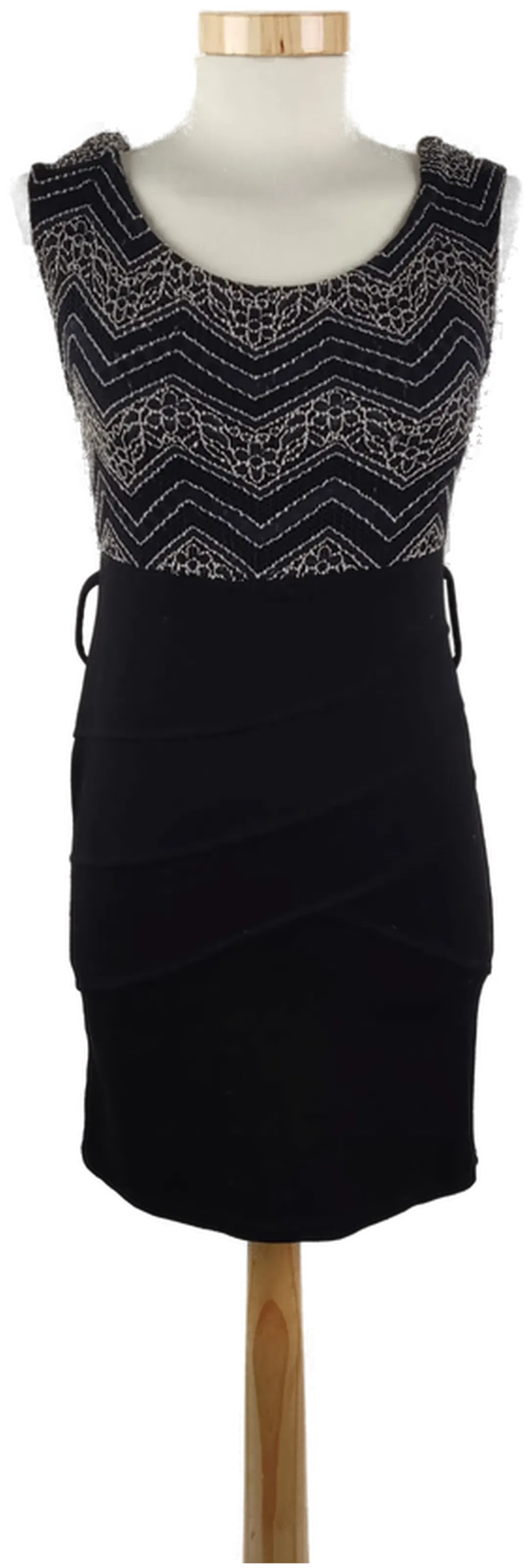 Ärmelloses Damen Minikleid, Schwarz mit gemustertem Oberteil (ohne Gürtel), Gr. S - Bild 1